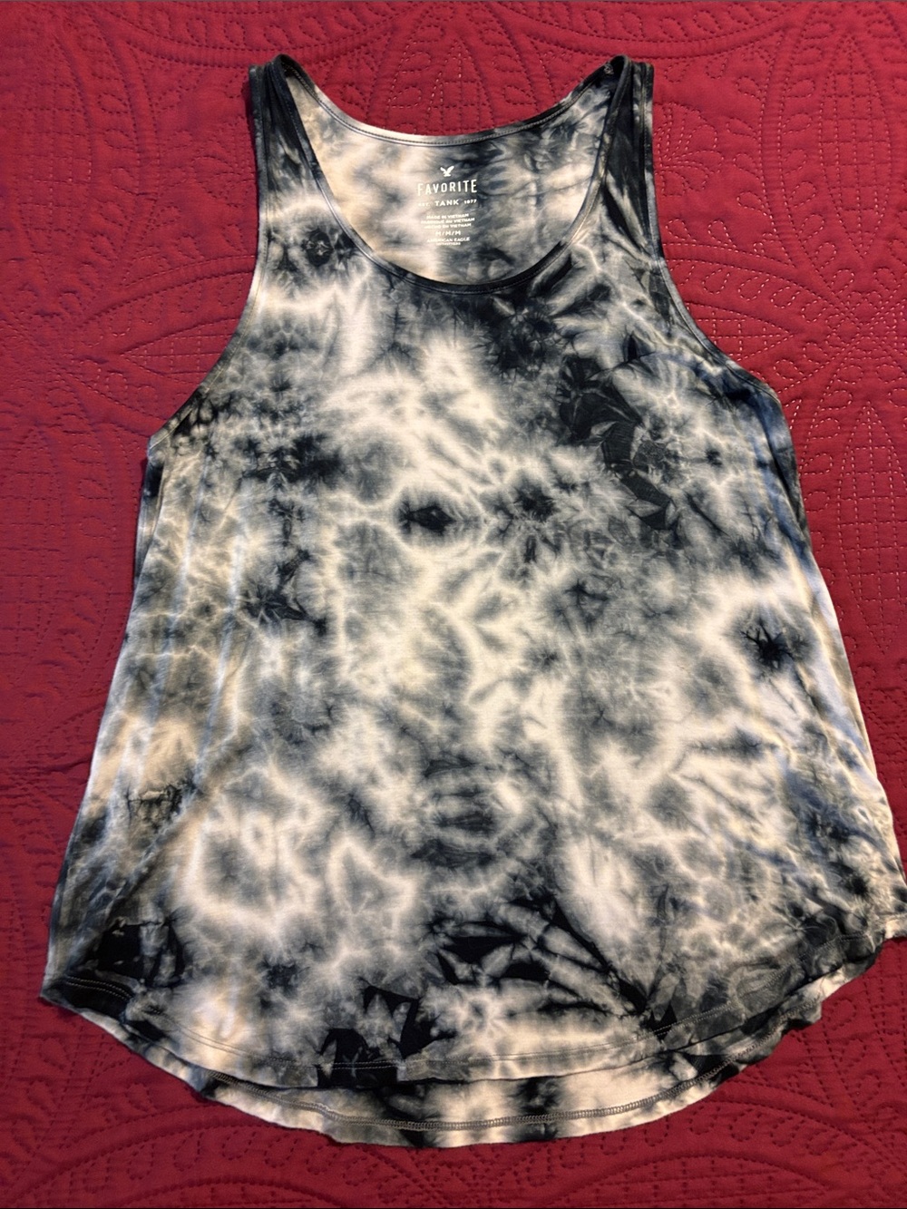 American Eagle Outfitters Dark Blue & White Tie-Dye Tank Top